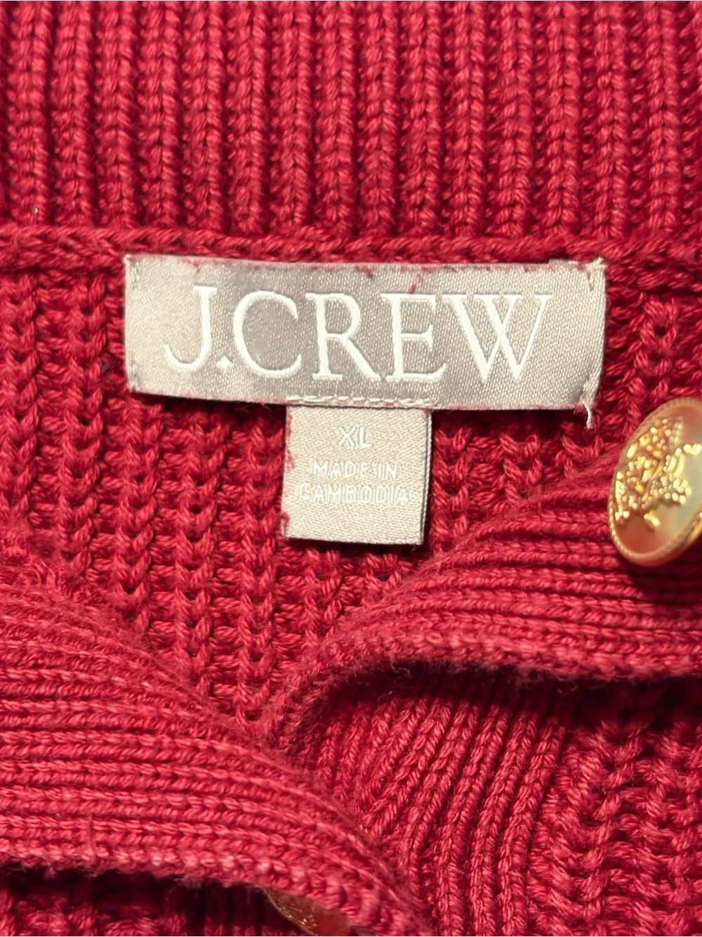 J. Crew Ribbed Cotton Button Collar Sweater Size XL Cranberry 100% Cotton Cozy